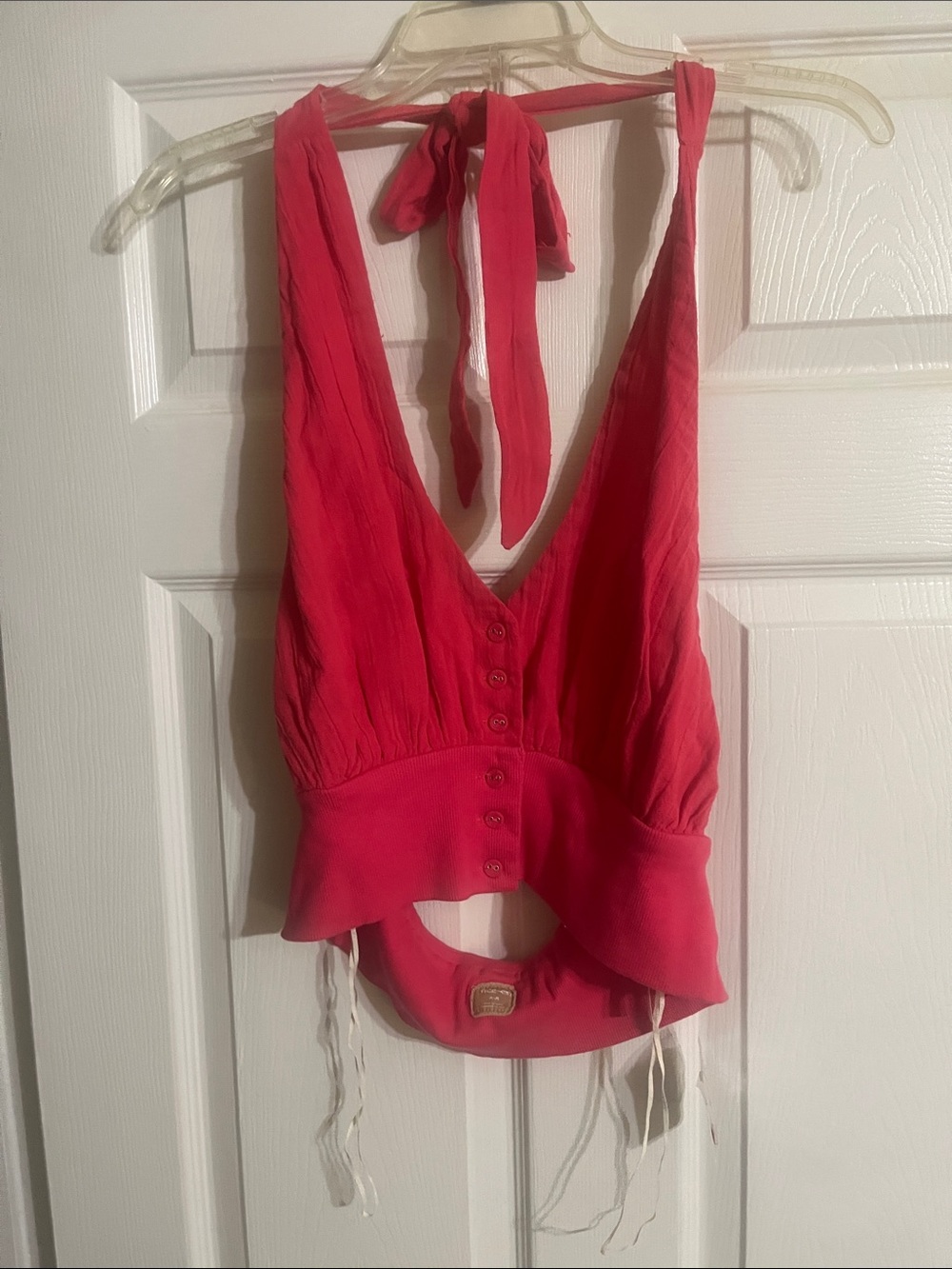 Free People Coral-Red Halter Button-Front Camisole